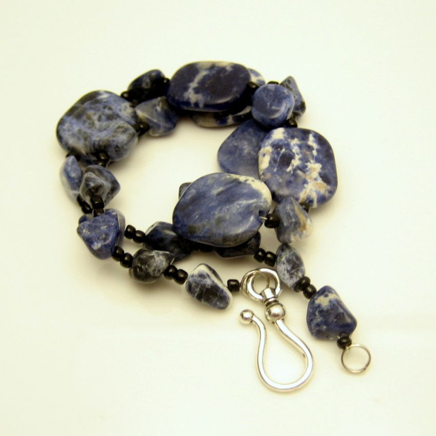 Large Chunky Sodalite Beads Necklace Striking Denim Color Vintage