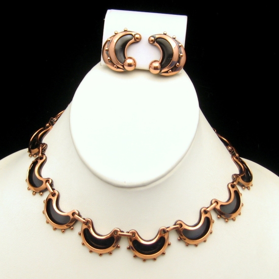 Early RENOIR Vintage Anodized Copper Necklace Earrings Set from myclassicjewelry.com