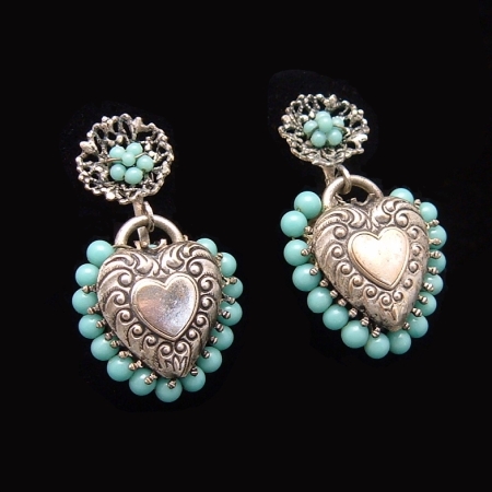 Vintage Victorian Puffy Hearts Repousse Charms Earrings from myclassicjewelry.com