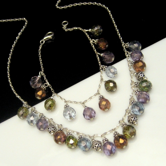 Sterling Silver Bali and Colored Crystals Beads Set