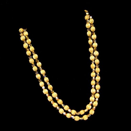 CROWN TRIFARI Vintage Necklace 2 Strand Gold Plated Crystal Beads 7mm ...