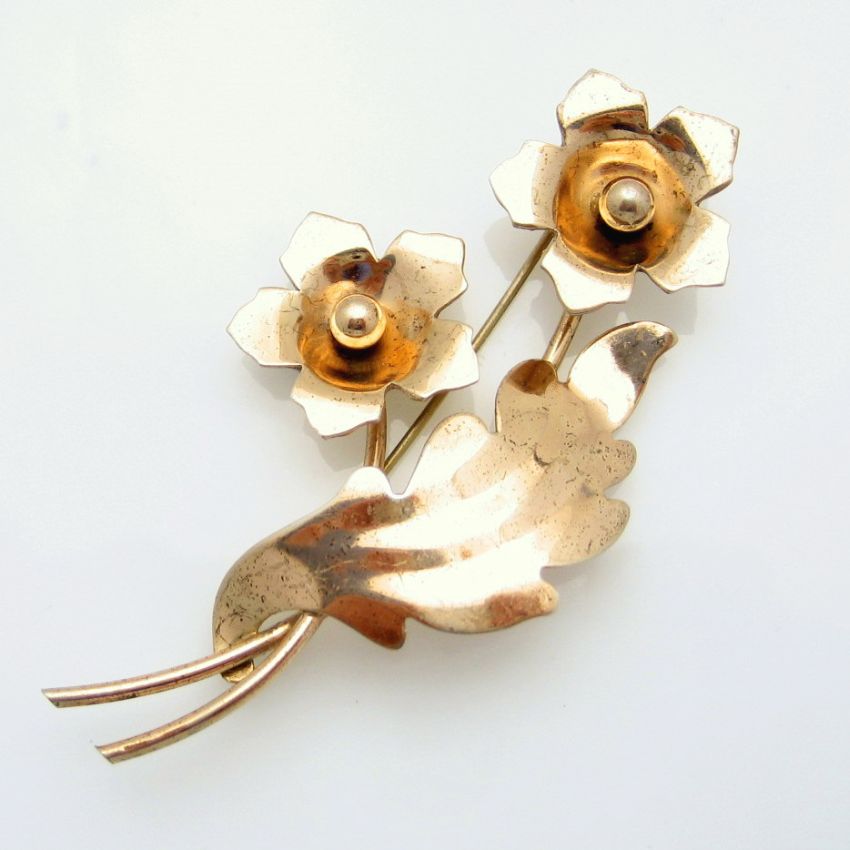 NAPIER STERLING Vintage 1940s Retro Brooch Pin Large Flower Rose Gold ...